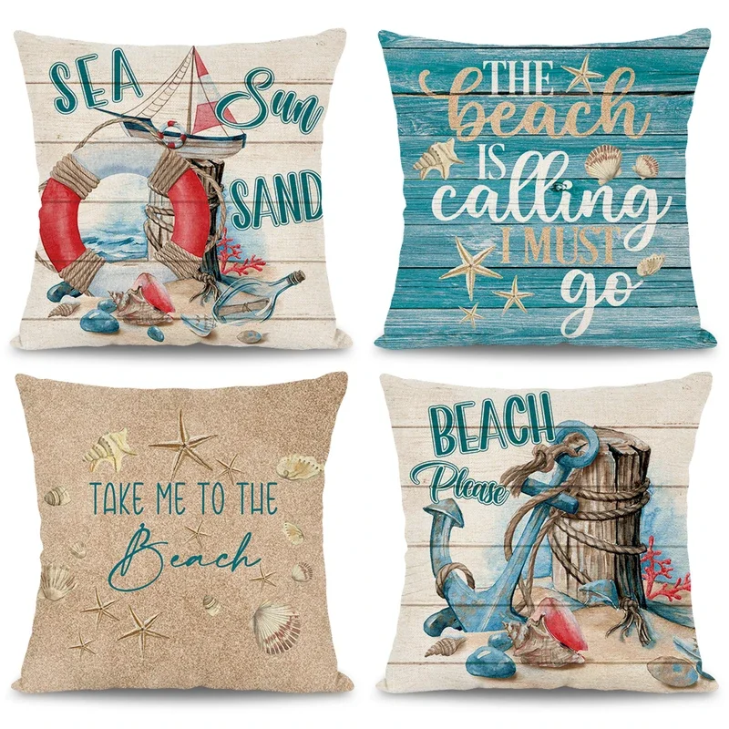 1pc/4pc Summer Ocean Themed Pillow Cover Sea Seahorse Starfish Coastal Design Decorative Pillowcase Home Sofa Summer Decoration