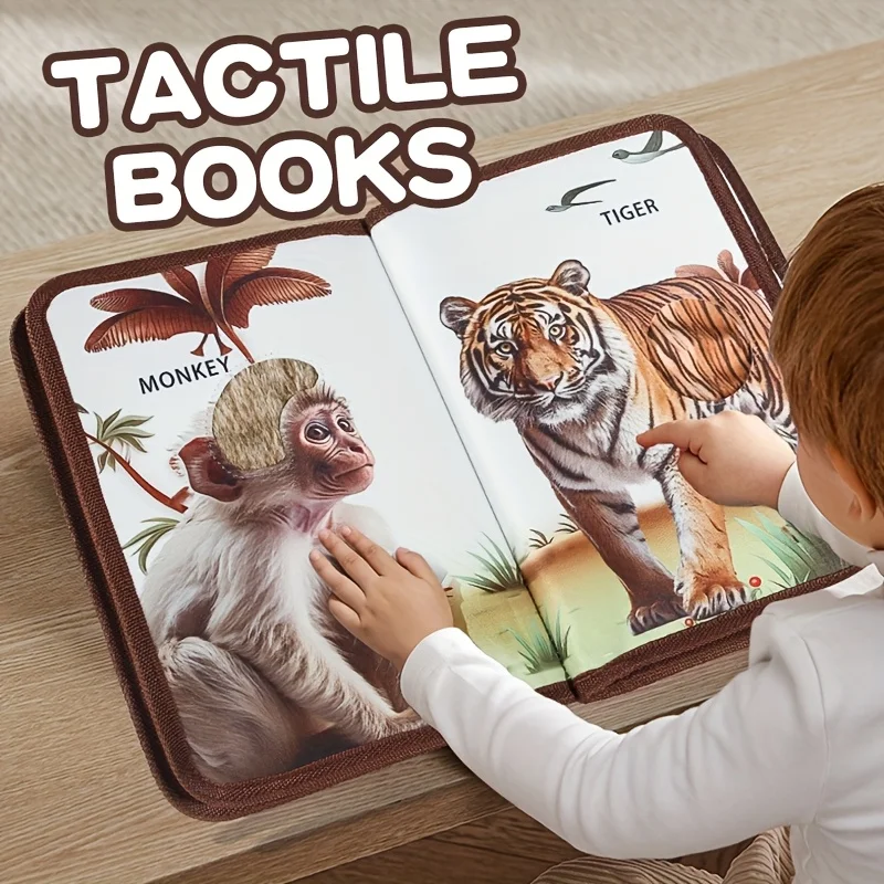 

Baby Sensory Toys Touch Book, Interactive Touch & Feel Animal Texture Book with Tactile Stages, Early Learning Puzzle for Kids