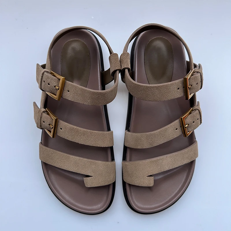 Mrxmus Genuine Leather Roman Sandals Summer Outdoor Casual Open Toe Strap Buckle Back Strap Solid Color Fashion Women Sandals