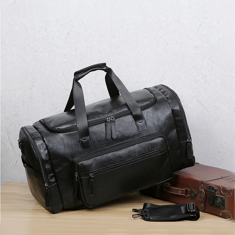 Men Leather Gym Bag Sports PU Fitness Luggage Handbag Large Capacity Travel Trip Carry On Shoulder Duffel Pack Male X245C1