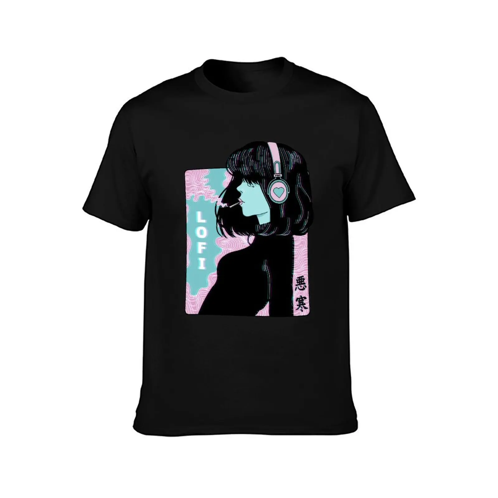 Chill lofi heart T-Shirt, Summer Casual Cotton Tee, Oversized Streetwear Tops, Vintage Graphic Print, Loose Fit Short Sleeve