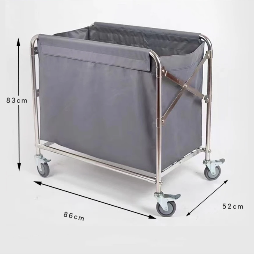 

2025Popular Hotel Room Service Foldable Stainless Steel Laundry Dirty Clothes Universal Carts Housekeeping Linen Cleaning Cart