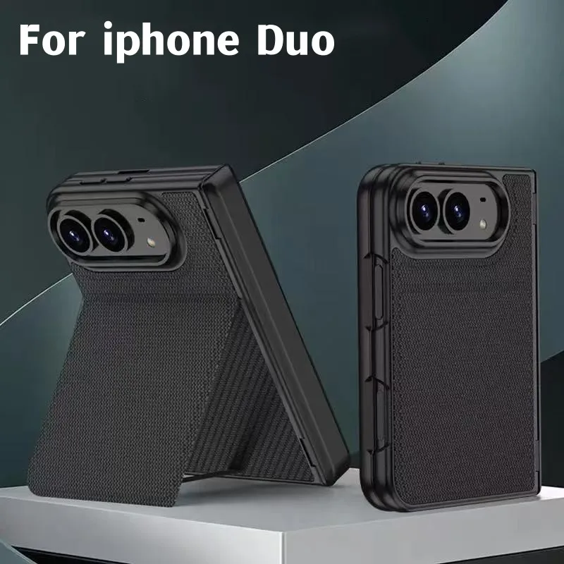 New Luxury Tech Woven Magnetic Adsorption Phone Case for Iphone Duo Fold for Magsafe 2in1 Tempered Glass Wireless Charge Cover