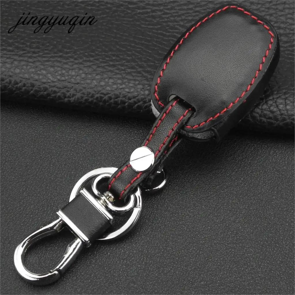 jingyuqin 4 Button Remote Leather Key Case for Honda Accord CR-V Civic Insight Ridgeline 3 Button+Panic Key Fob Holder Cover