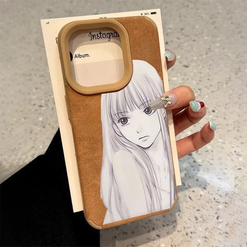 

japanese anime girl matte phone case for iphone 17 pro max 16 plus 15 14 13 11 camera protection silicone cover for iphone 12 xr