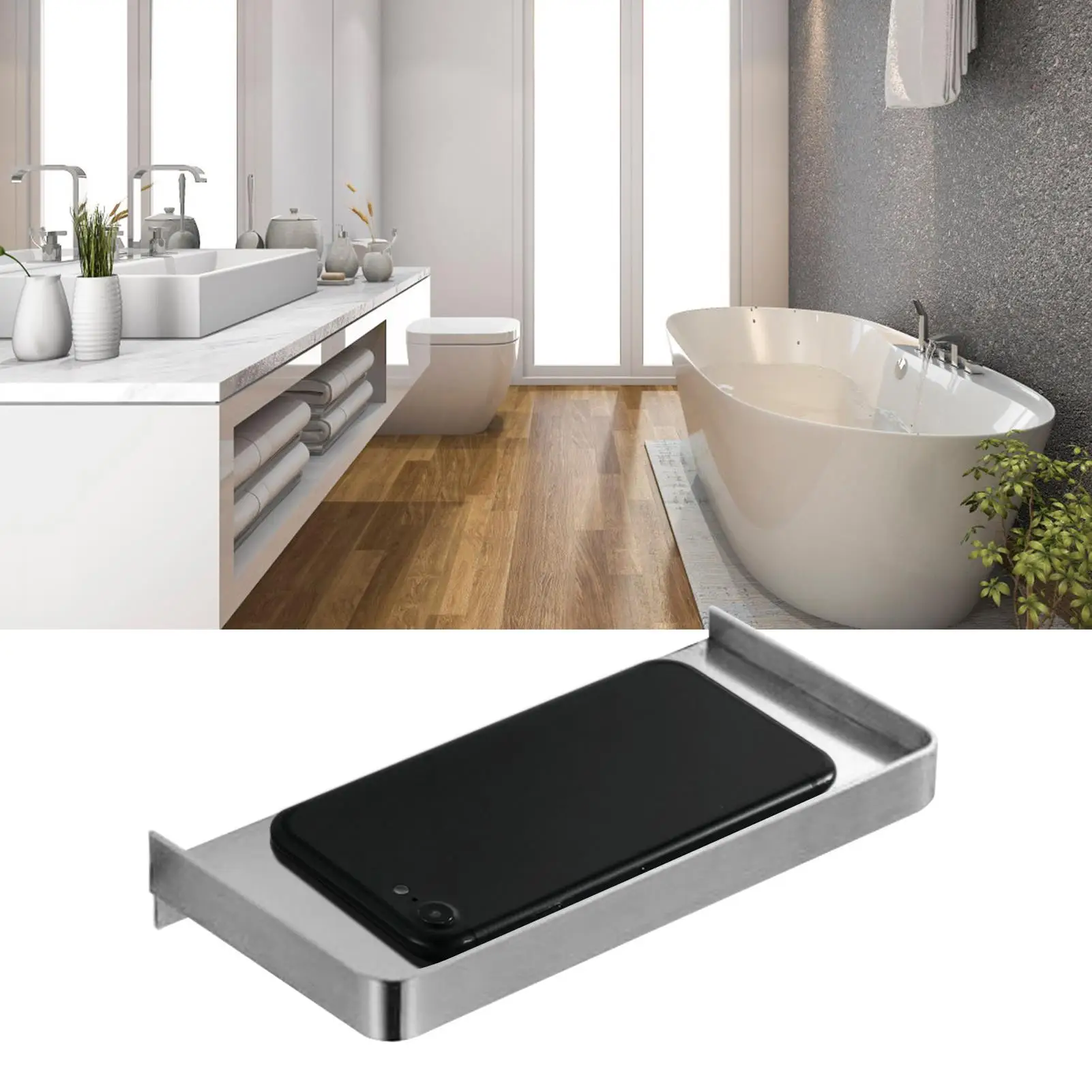 185x90mm Wall-Mounted Bathroom Phone Holder Shelf - Thick Storage Accessory for Toilet Home Improvement