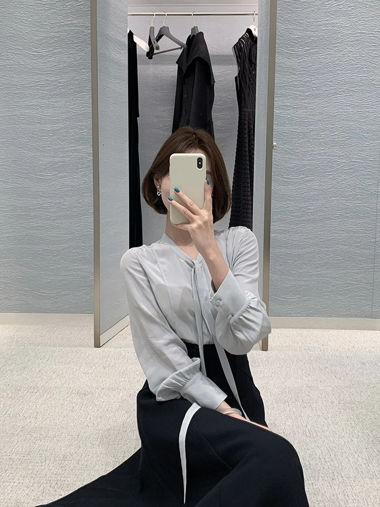 

Ele V-Ne Long Sve Loose Women's irt Autumn Winter Casual Sle Versatile Commute Friendly Breathable Polyester