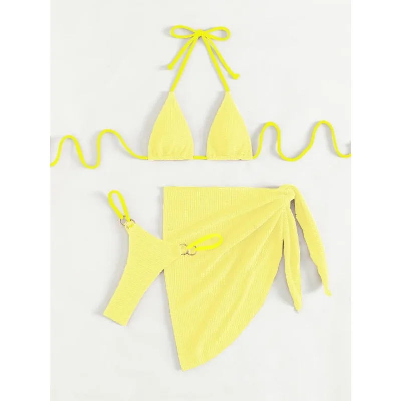 セクシービキニセット水着 レディース ホルターネック 三角ビキニ プッシュアップ バンドゥ カバーアップ 3ピース水着 夏 2025 新作 ビーチウェア