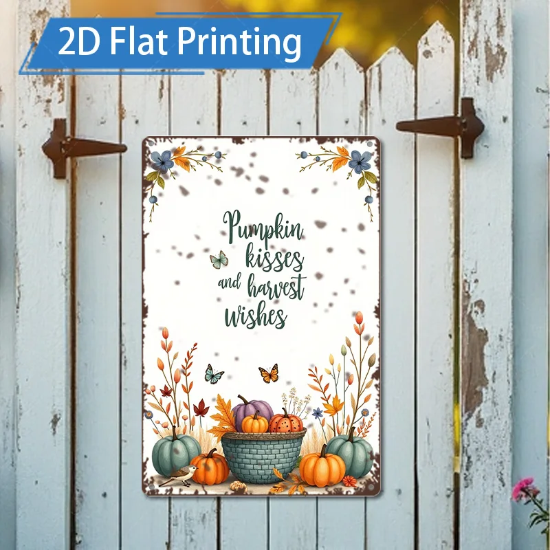 Panneau métallique 8x12 pouces, 1 pièce, "pays de la récolte d'automne, panneau métallique avec citrouilles et fleurs pour décoration de ferme"