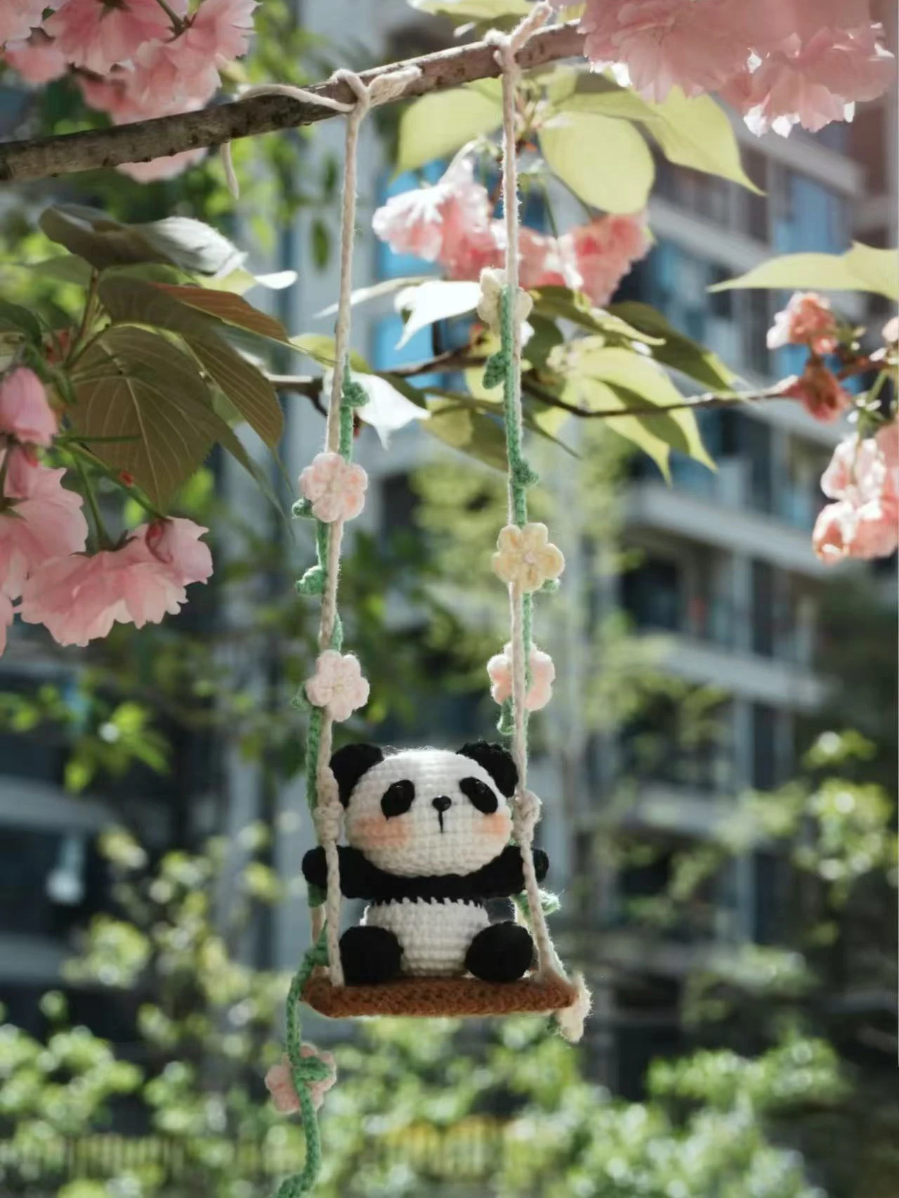 Spring Panda Swing Hook Needle Knitting DIY Material Kit Yarn Handmade Doll Car Hanging Ornament Keychain Toy