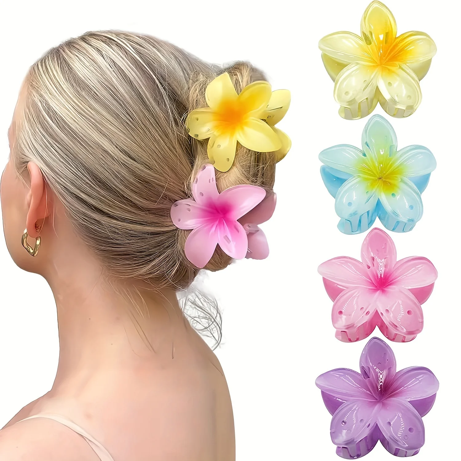 Hawaiian Cute Flower Hairpin Girls Pink Sweet Shark Clips Summer Beach Vacation Style Hair Accessories  For Thick Hair New Women