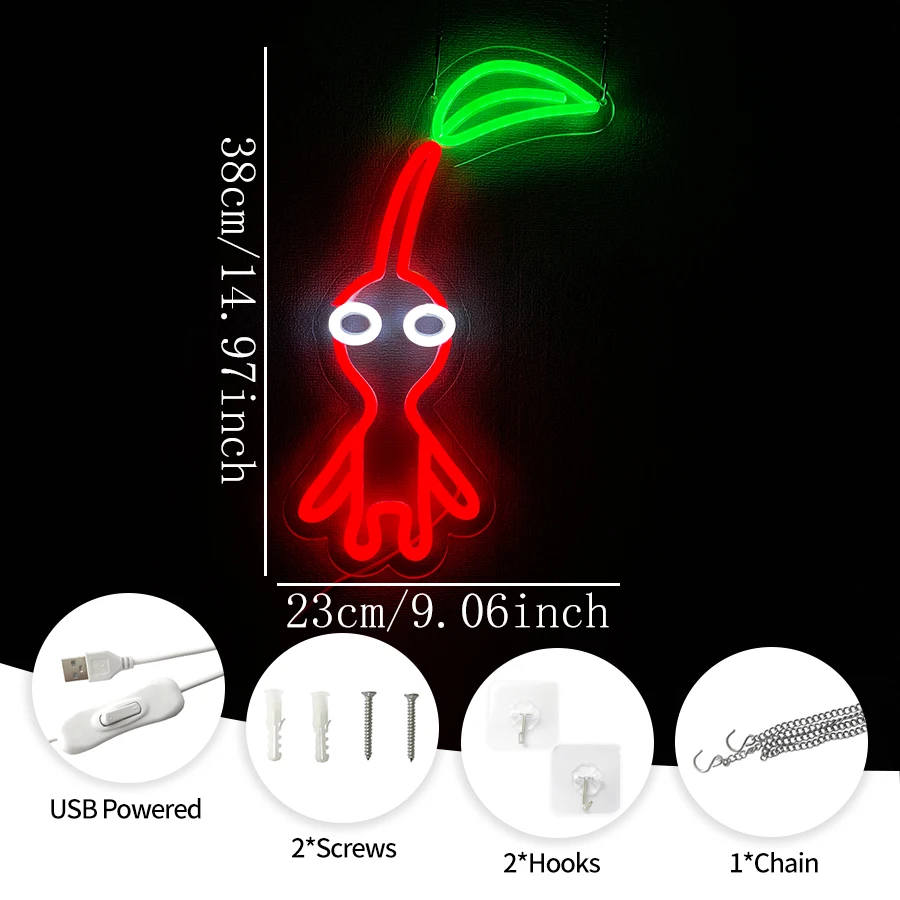 Red Pikmin Neon Sign, Multicolor LED Game Neon Light, USB Powered Wall Decor for Bedroom, Gaming Room,Perfect for Nintendo Fans