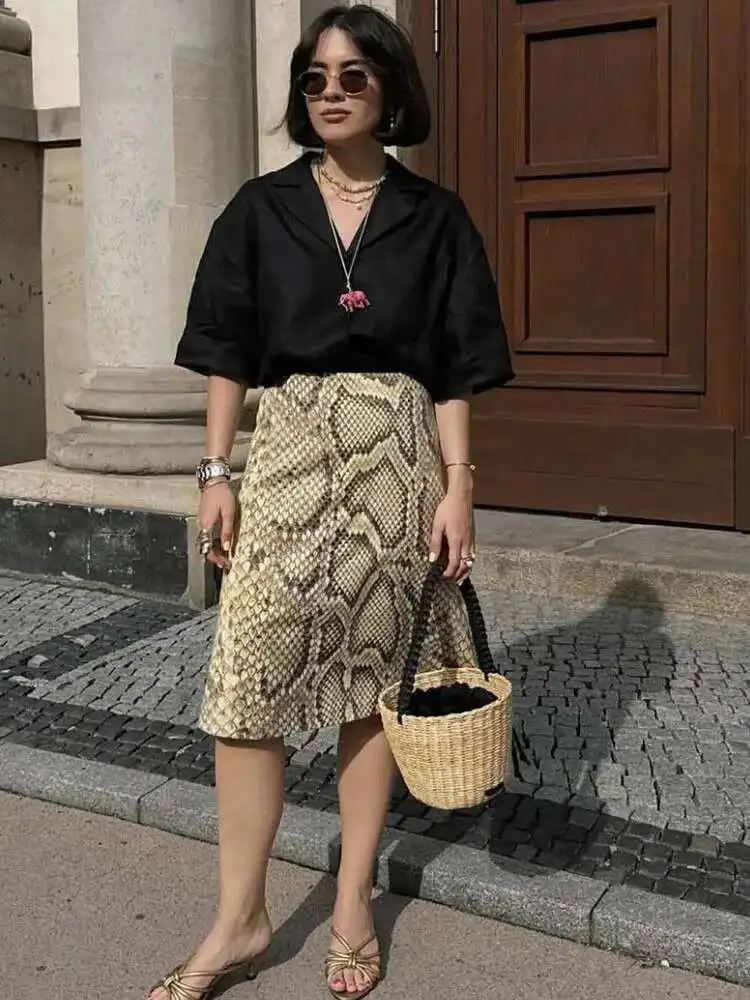 تنورة نسائية من JULISSA MO مطبوعة على شكل ثعبان على شكل حرف a بخصر عالٍ Y2k تنورة غير رسمية للسيدات صيفية ضيقة أنيقة للحفلات والنوادي 2025