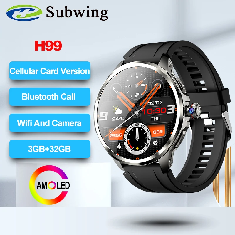 H99 Cellular 4G Card Version Smart Watch AMOLED Wifi GPS Camera 3+32GB Bluetooth Men Women Smartwatch Wireless Video 2024