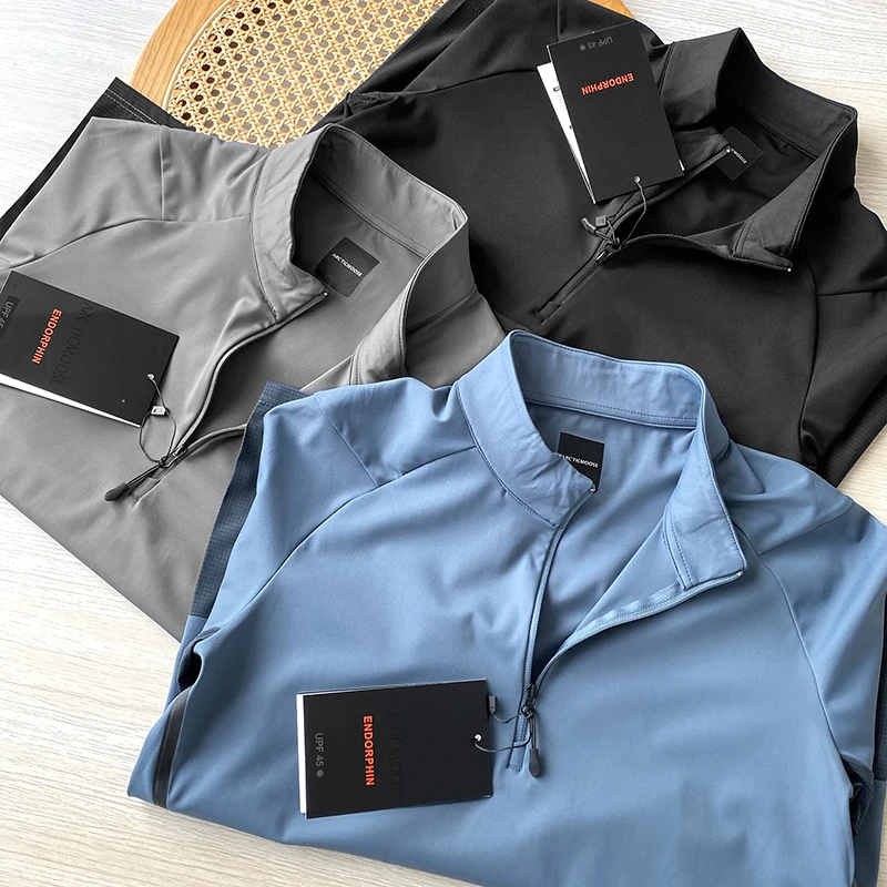 

Men's Casual irt Jaet f Zipper Stand Collar Design Qui Dry Tech Fabric Summer Sportswear Stand Fit Faion Urban