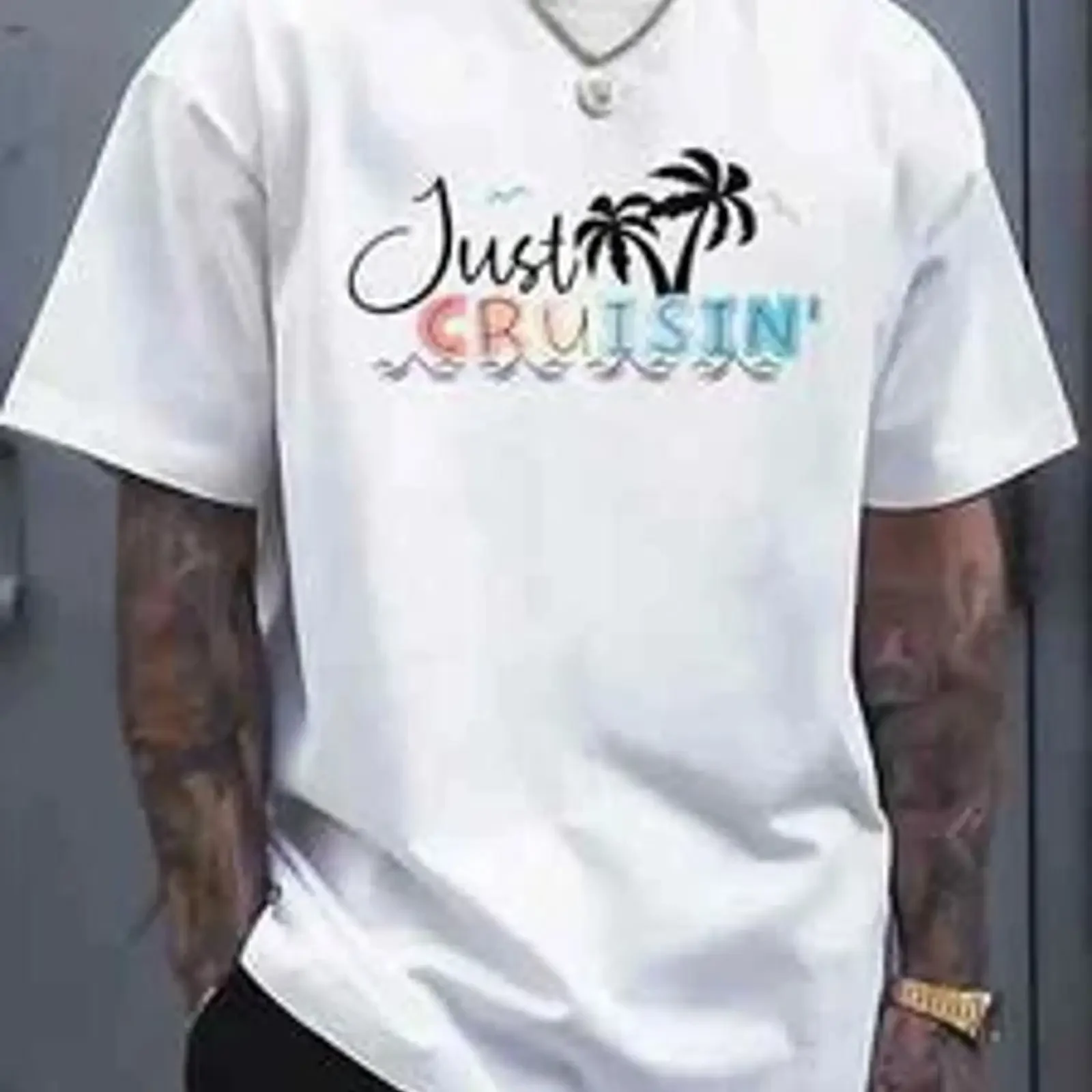 Just Cruisin' Print T Shirt  Casual Top Crew Neck Com vintage Washed designer clothes Stretched Unisex Soft Breathable homme