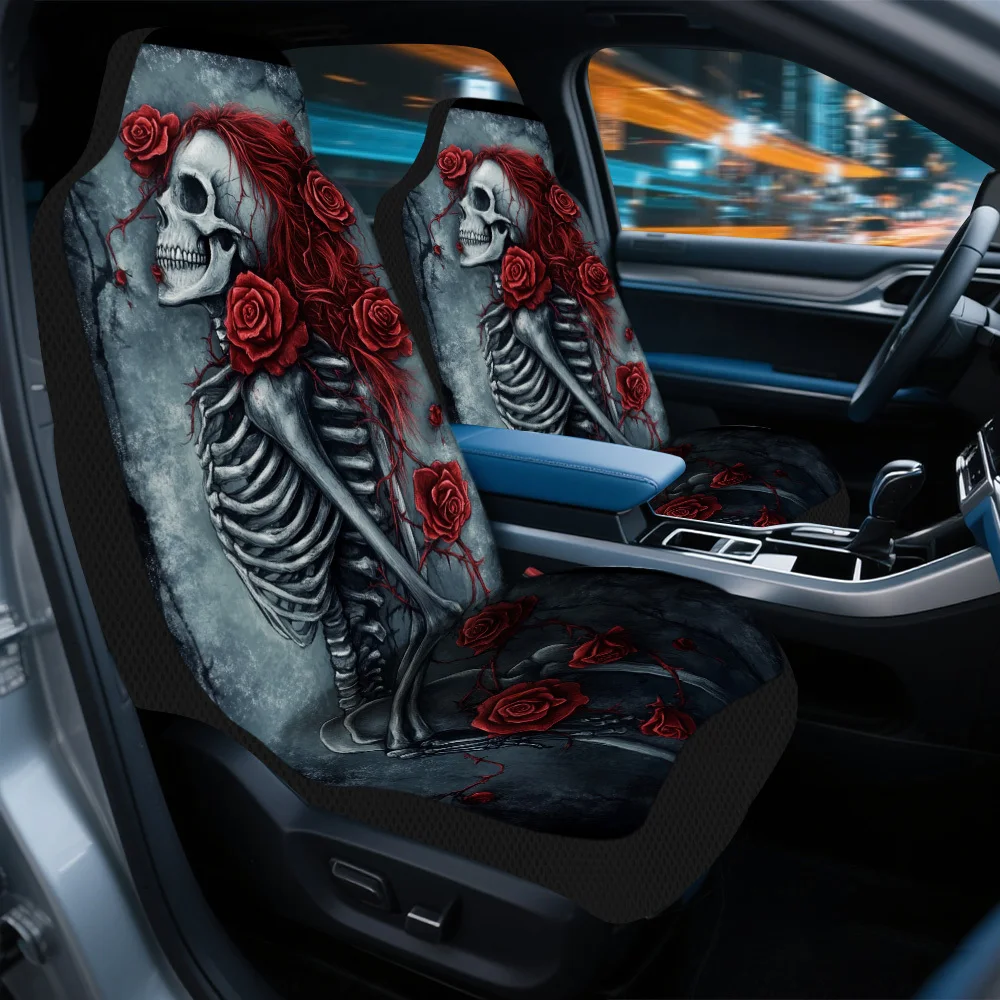Set Of 2, Haunting Embrace Roses Design Car Seat Covers – Complete Set Suitable For Most Vehicles, Stylish And High-Quality Car