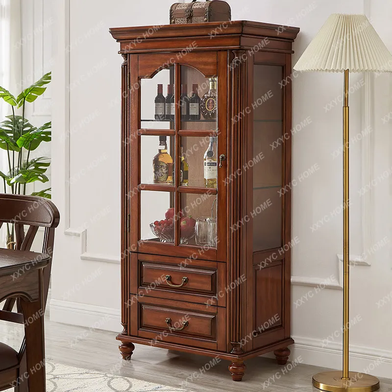 

All solid wood wine cabinet, small single-door glass low cabinet, casual living room tv side cabinet, tea cabinet