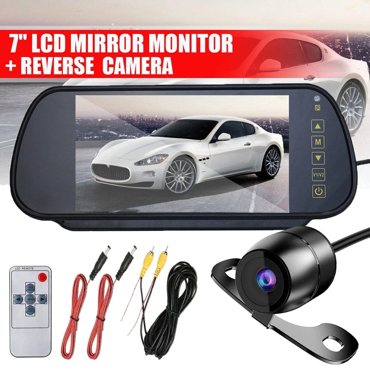 

7" Mirror Monitor & Rear View Backup Camera Reverse HD Night Vision For Car Truck RV
