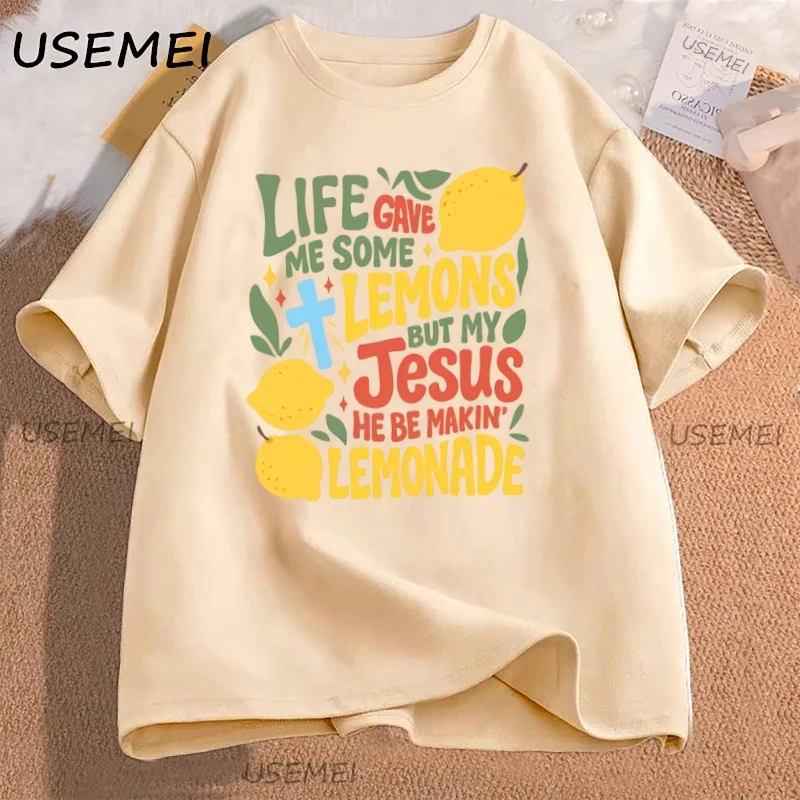 

Life Gave Me Lemons But My Jesus T-shirt Women Men Funnny Christian T Shirt God's Got My Back Faith Lemon Tshirt Woman Clothes