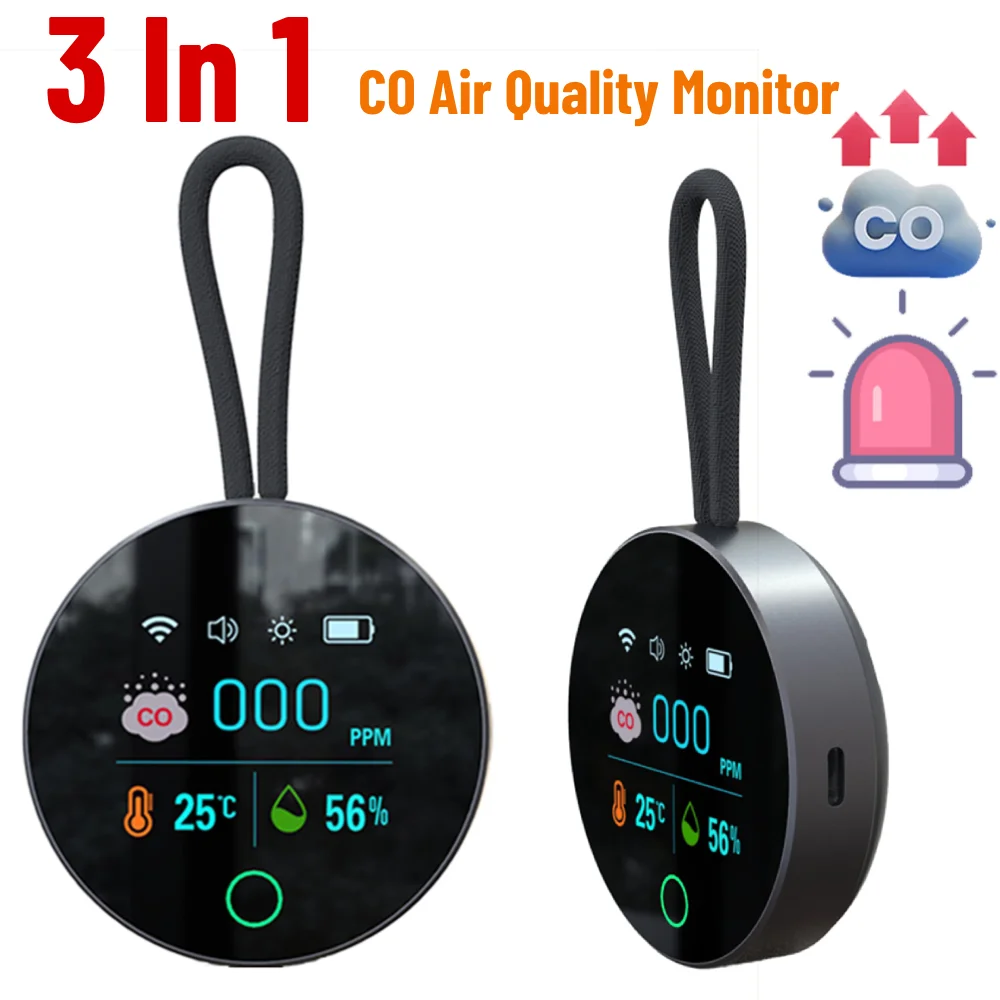 Carbon Monoxide Detector with Magnetic Suction CO Air Quality Monitor 1000mAh LCD Display USB Charging for Indoor and Travel