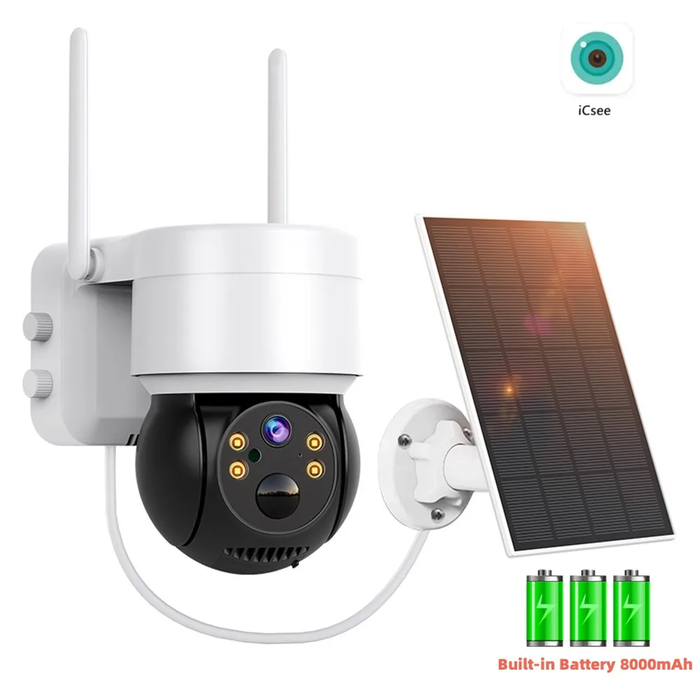 Cámara Solar PTZ WiFi para exteriores, videocámara IP inalámbrica de 4MP HD con batería integrada, cámara de videovigilancia con Panel Solar,