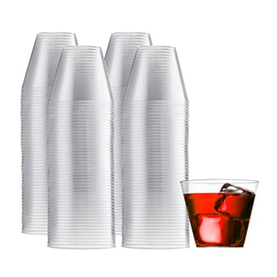 

200 Clear Plastic Cups 9 Oz Old Fashioned Tumblers Fancy Disposable Wedding Party Cups Recyclable and BPA-Free