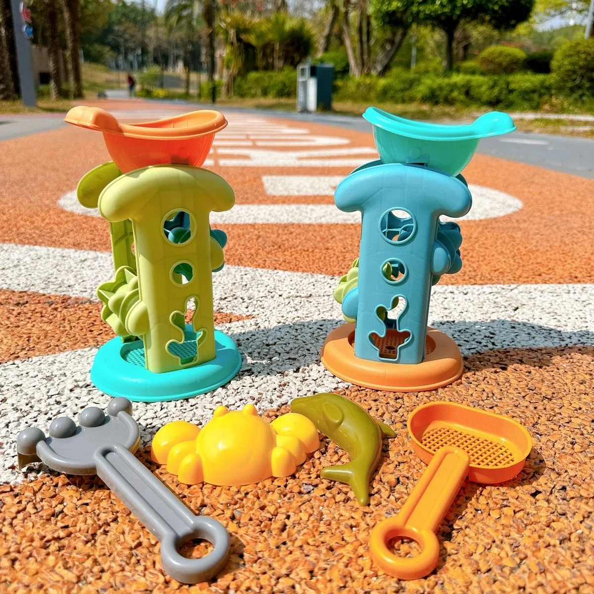 Ensemble de jeu de sable de plage pour enfants, Kit de jouets d'eau pour bébé avec seau de fuite de sable, outils de creusement, véhicules de plage pour le bord de mer, jouet d'extérieur amusant