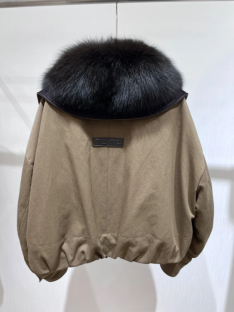 Moda inverno quente real ganso para baixo jaquetas gola de pele de raposa natural puffer jaquetas grosso feminino parka denim outwear