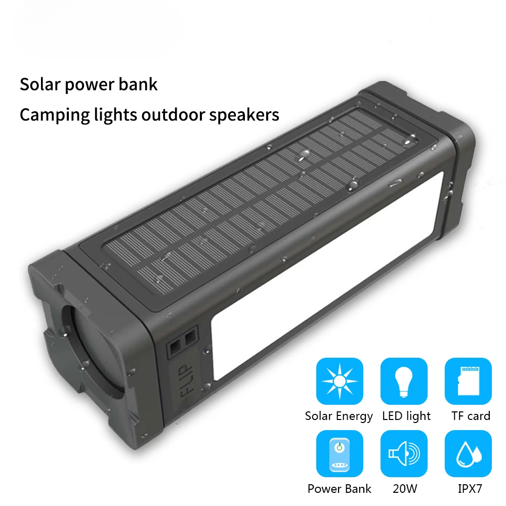 Portable Solar Speaker Wireless BT Speaker With LED Light IPX7 Waterproof Outdoor Speaker Support Mobile Charging