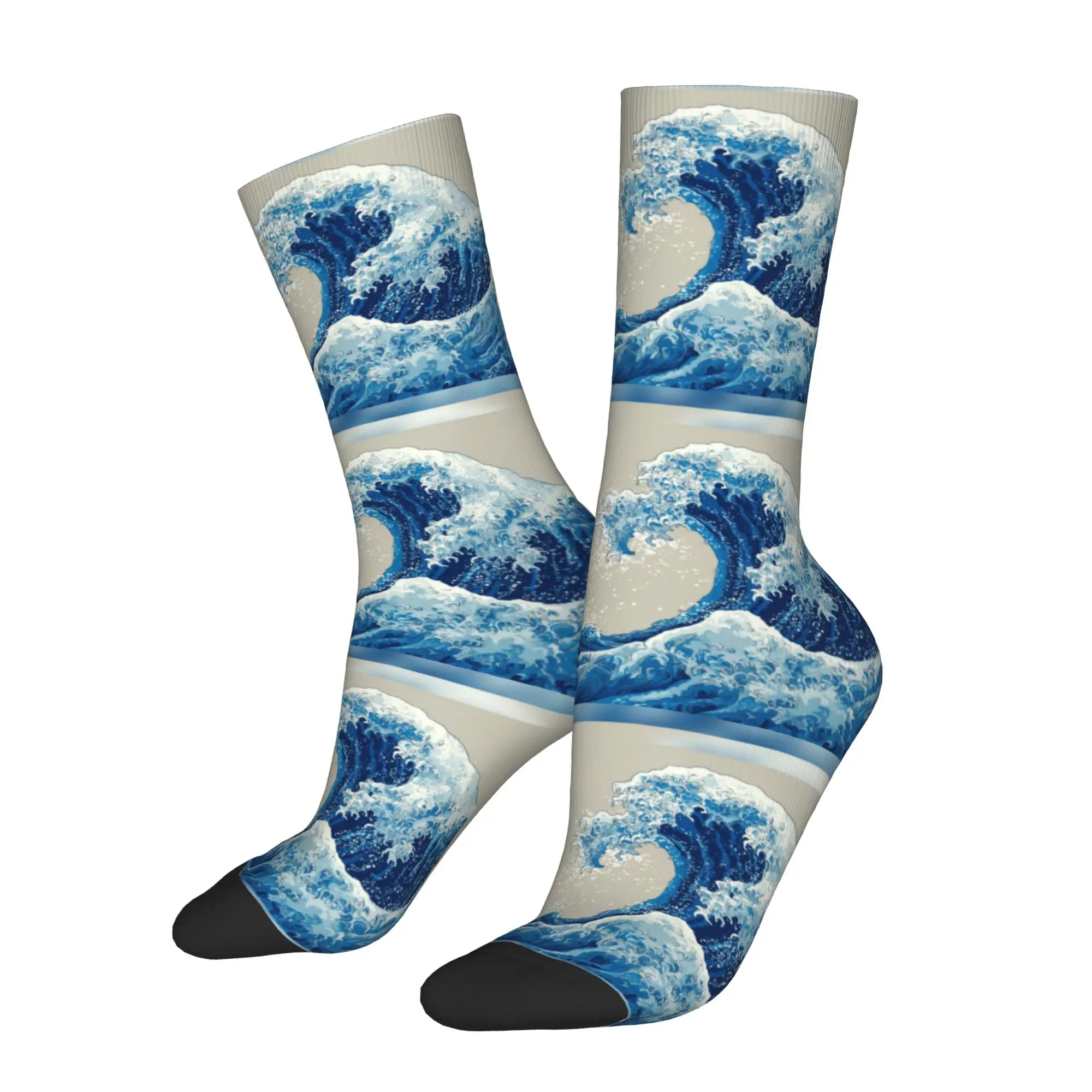 Custom The Great Wave Off Kanagawa Dress Socks for Men Women Warm Fashion Novelty  Crew Socks