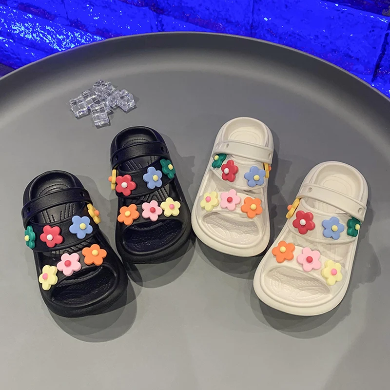 Sandali con decorazione floreale carino per bambini pantofole antiscivolo estive per ragazze Design di marca per bambini suola spessa scarpe da