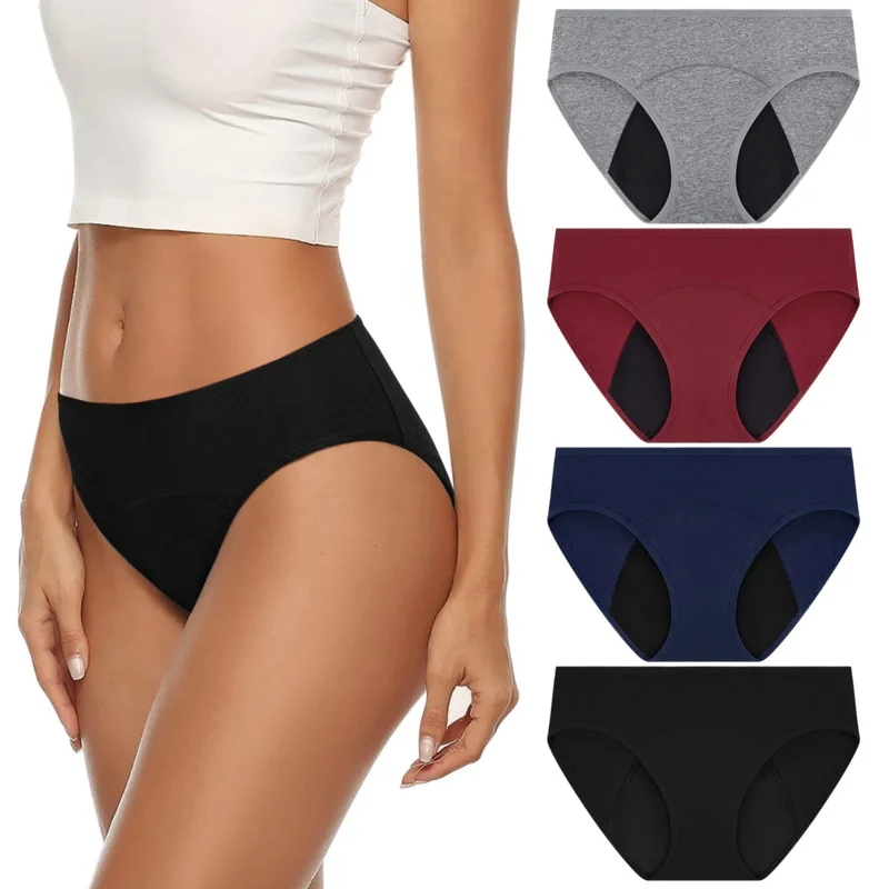 

Womens High Waist 4 Packs Period Underwear Cotton Leak Proof Postpartum Panties