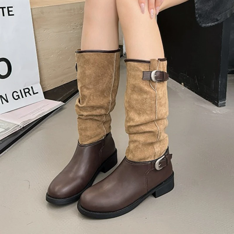 

Women High Boots Fashion Heeled Shoes Elegant 2025 New Winter Chunky Knee High Chelsea Boots Fashion Dress Party Brand Pumps
