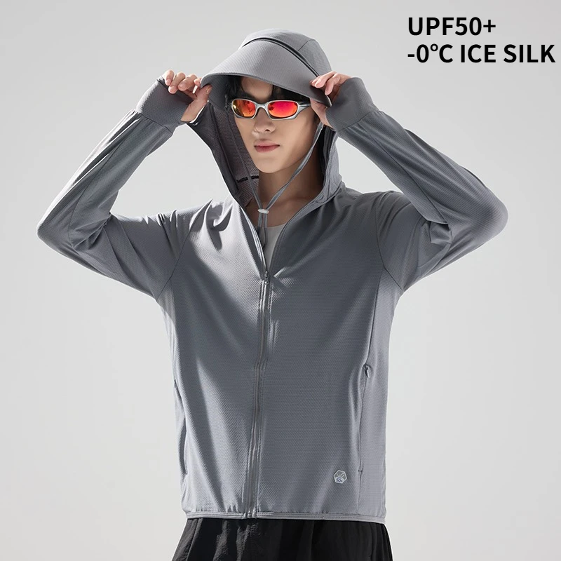 UPF50+ UV Men Breathable Fishing Jacket Outdoor Sports Shirt Running Protection Ice Silk Cool Feeling Sun Protection Lightweight