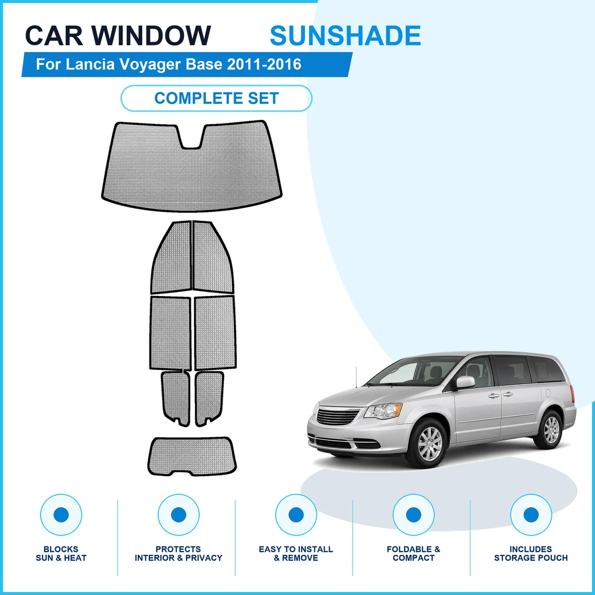 For Lancia Voyager Base 2011-2016 Custom Full Set Window Sunshades Aluminum Foil Suction Cup Anti UV Privacy
