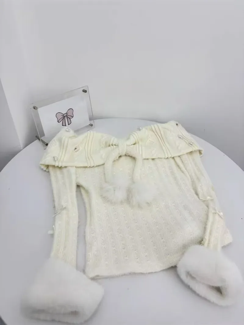 Милый комплект из 2 предметов в стиле Лолиты, женский костюм Kawaii с жемчужным разрезом на шее, тонкий топ Y2k с нарукавниками, кружевная мини-юбка, костюм, женский наряд