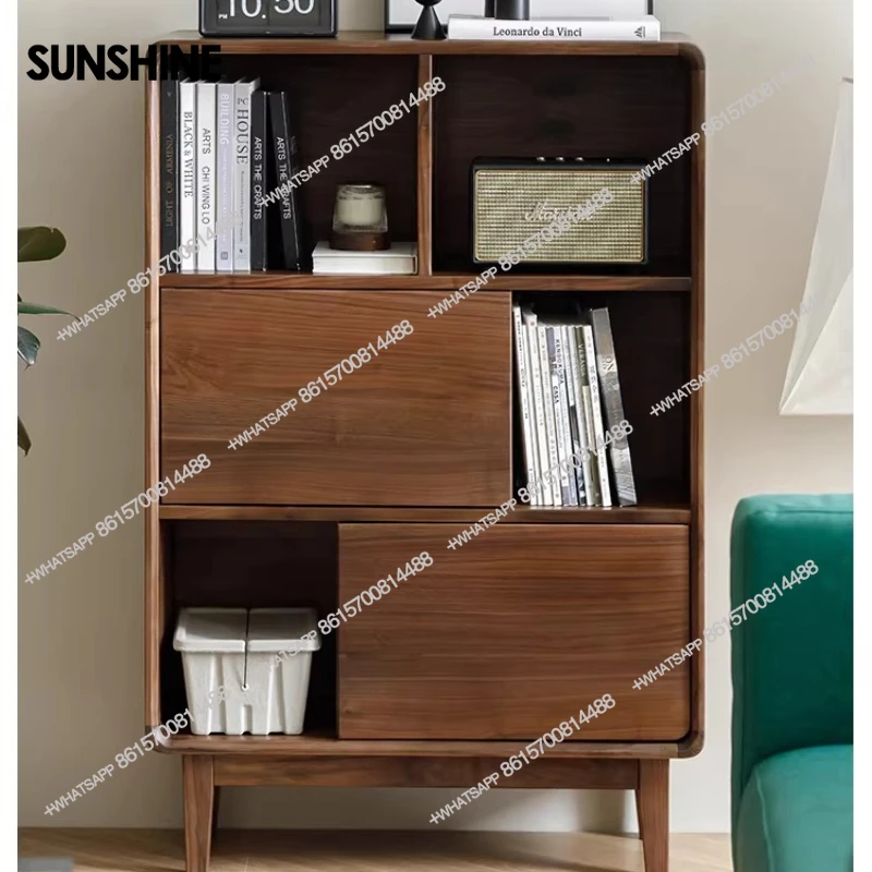 

Black walnut solid wood floor-to-ceiling bookcase Log display cabinet Locker with door