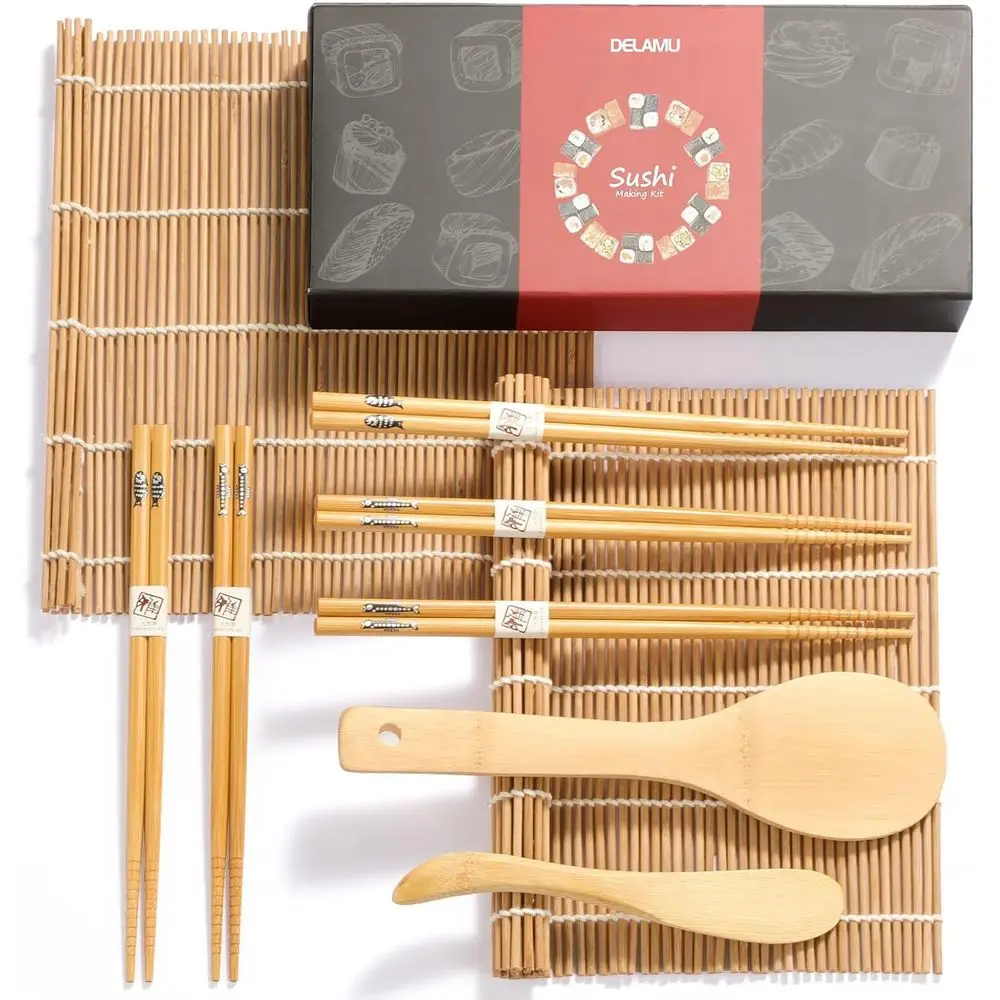 Premium Sushi Kit with Bamboo Mats, Chopsticks, Paddle, Spreader, and Beginner's Guide