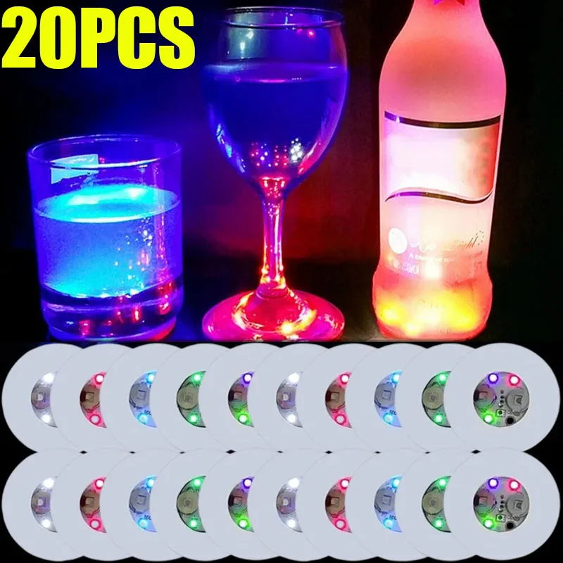 20/1 pçs garrafas led coaster lâmpadas 6cm copo luminoso adesivos luzes para bar ktv festa de casamento cocktail bebida copos vaso decoração