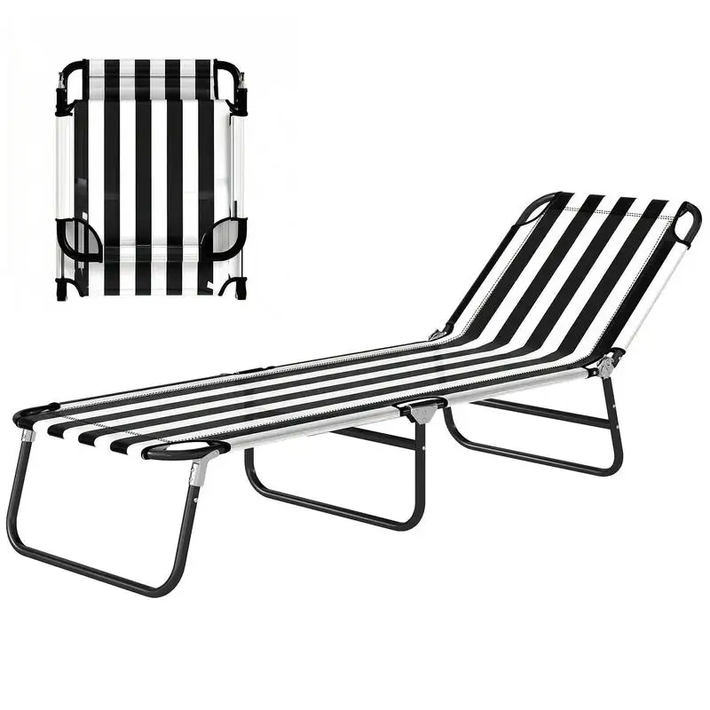 

Outsunny Portable Folding Adjustable Sun Beach Lounger / Camping Cot - Black and White