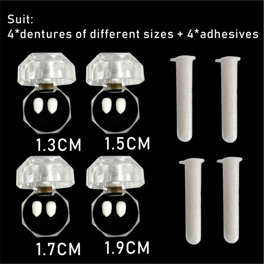 هالوين 1 زوج/4 أزواج مصاص دماء الأنياب وهمية الأسنان تأثيري الدعائم ماكياج حفلة الراتنج DIY الأنياب ومجموعة هدايا لاصق مجاني