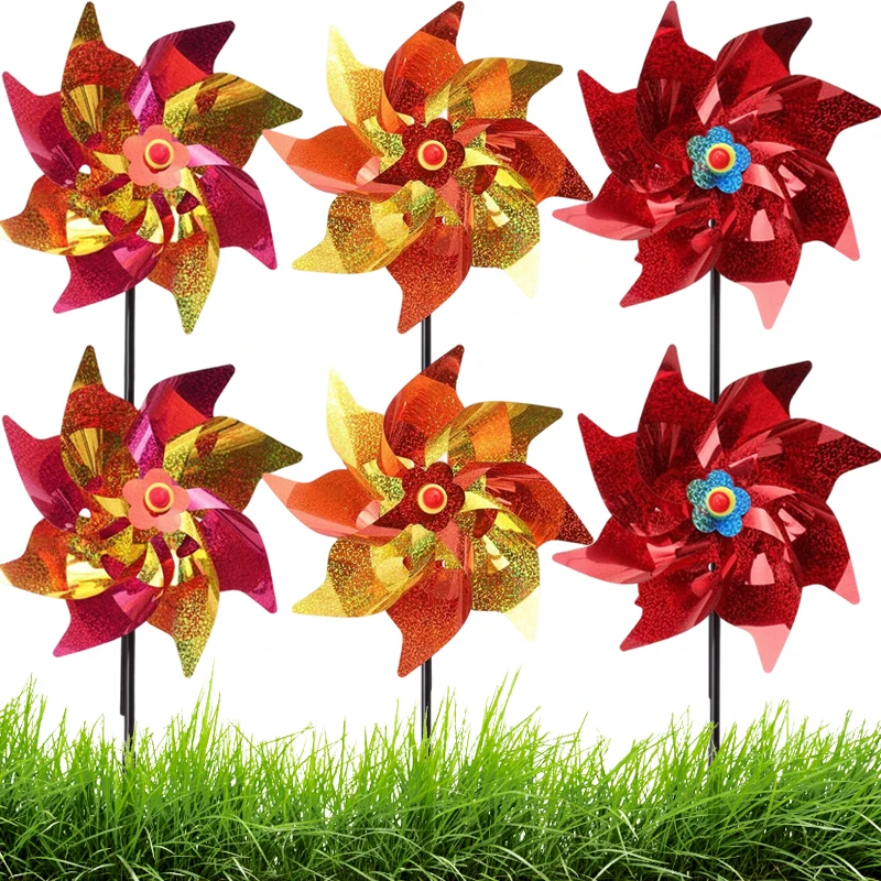 Outdoor Reflective Pinwheels Anti-Bird Deterrent Repellent Wind Spinners with Stakes Garden Farm Yard Decor Sparkly Windmills
