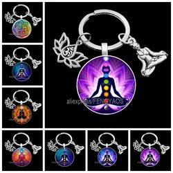 2023 Indian Buddha Meditation 7 Chakra Mandala Key Holder for Keys Psychedelic Yoga Keychain Ornament