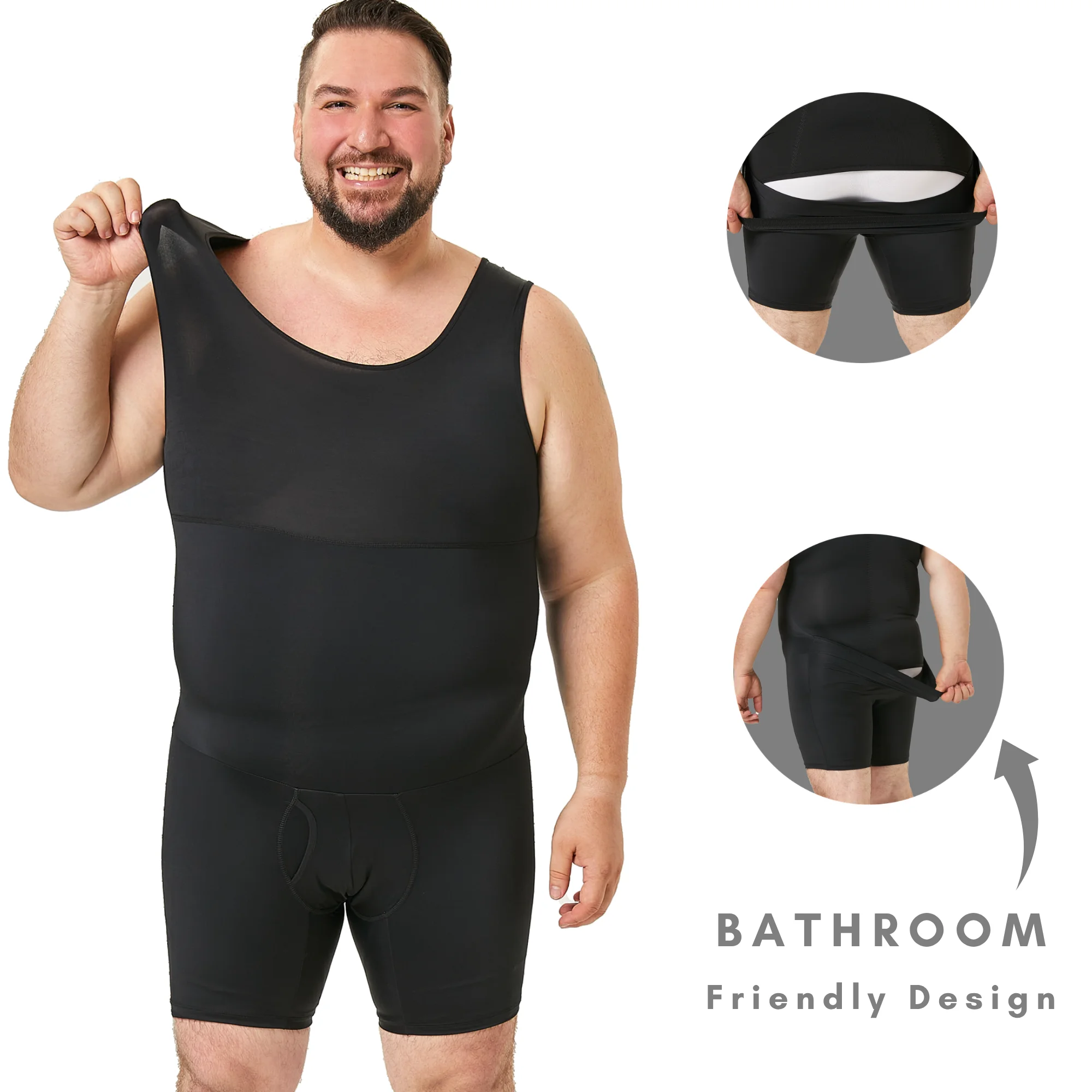 

Мужской компрессионный корректирующий боди с открытой промежностью для удобства использования в туалете, дышащий, для повседневной носки