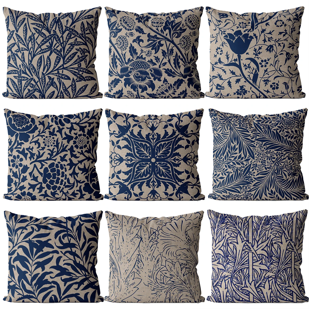 Navy blue Floral Plant Pattern Home  Pillow Linen Decor Pillow For Sofa Living Room Decoration Cushion Cover 40x40 45x45