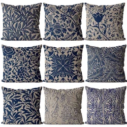 Navy blue Floral Plant Pattern Home  Pillow Linen Decor Pillow For Sofa Living Room Decoration Cushion Cover 40x40 45x45