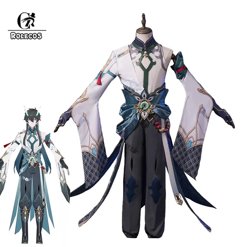 ROLECOS Honkai Star Rail Cold Dragon Young DanHeng Cosplay Costume with Dragon Horn Dan Heng Cosplay Ancient Style Men Suit