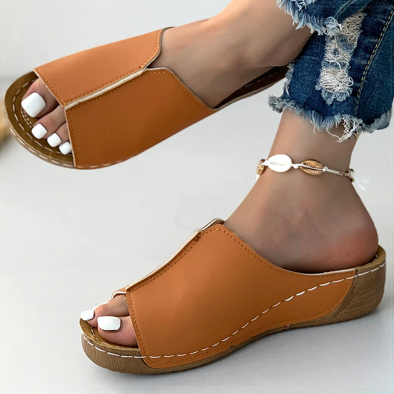 Women's Sandals 2025 Summer Shoes Women Soft Heels Sandals Low Platform Slippers Summer Sandalias Mujer Indoor Outdoor Footwear image 5