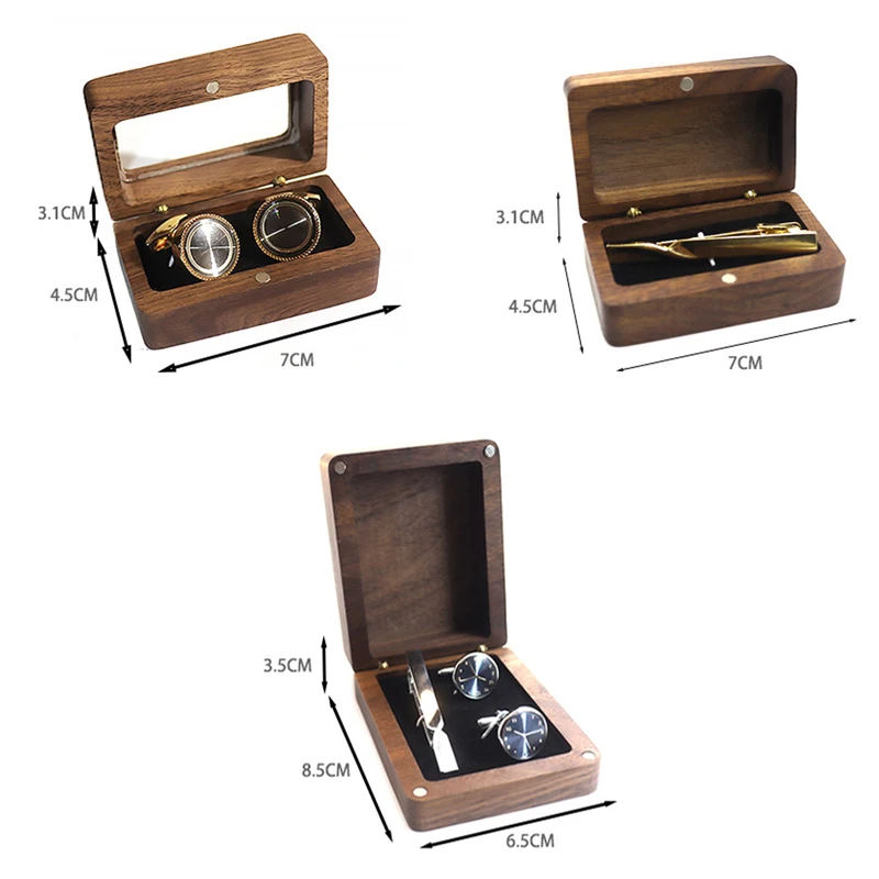 Solid Wood Black Walnut Window Exquisite Cufflink Box Sleeve Nails French Cufflink Collar Clip Box Package Gift Box